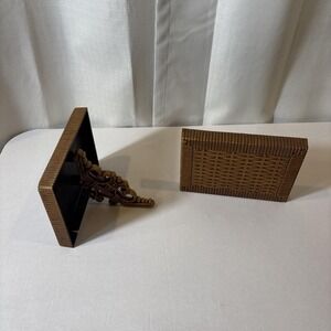 Vintage Homco Syroco Basket Weave Wall Shelf MCM #3323 Rattan Boho Pair Of 2
